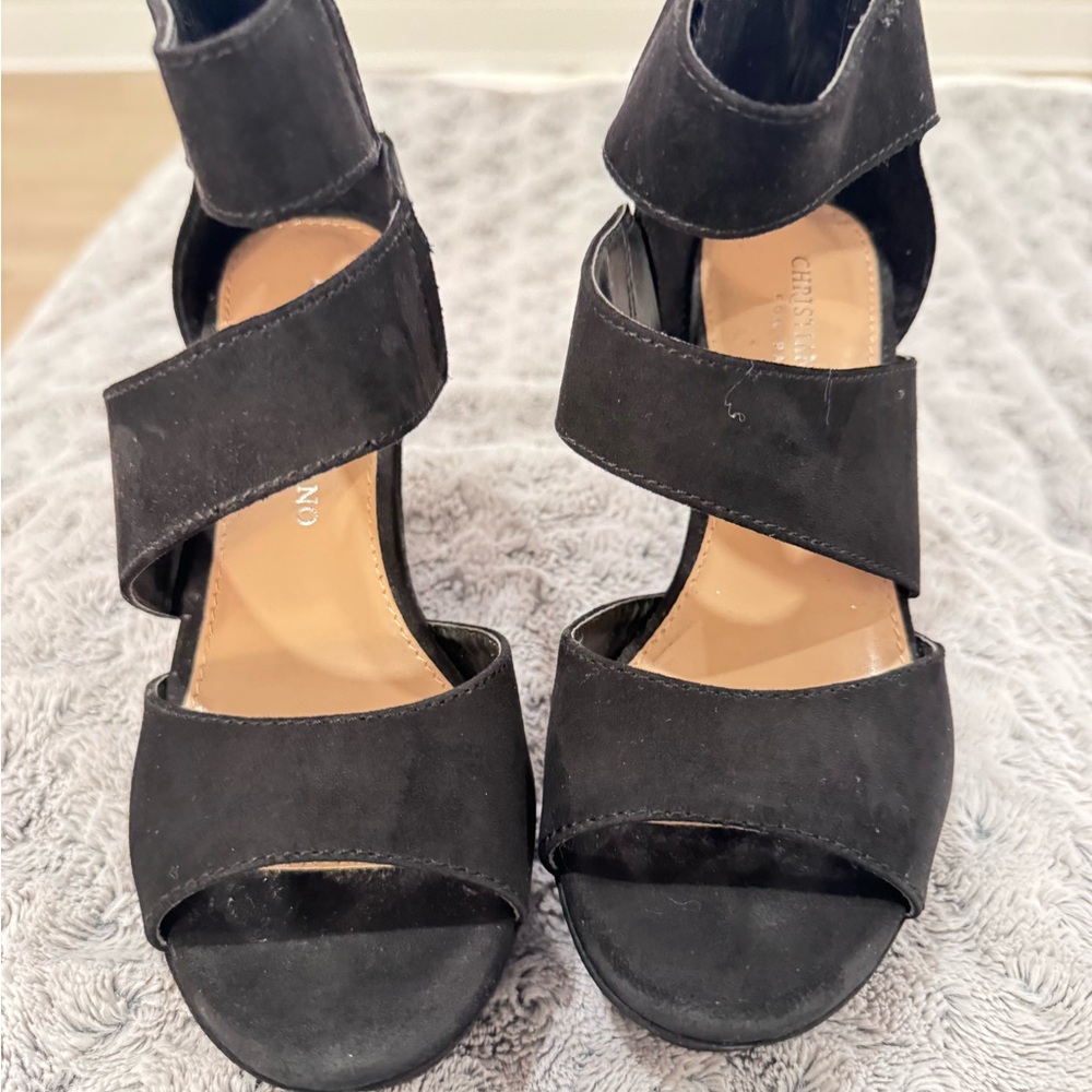 Christian Siriano Black Heels with Chunky Heel and Velcro Closure